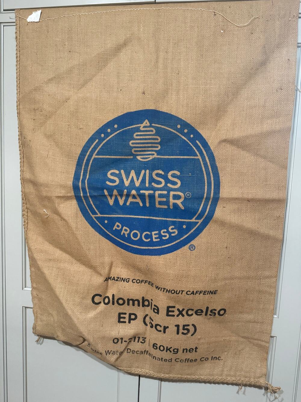 Jute Burlap Coffee Bag Sack Swiss Water Process Colombia Excelso JL